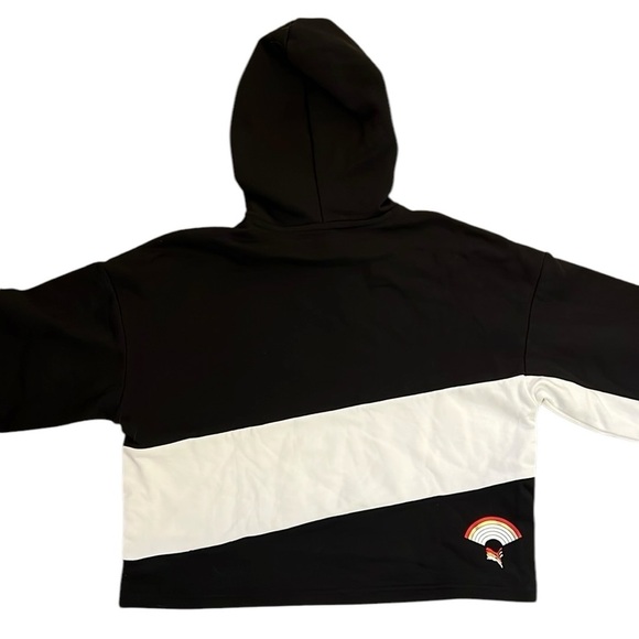 New Puma AS Cropped Hoodie Pullover Sweatshirt Black/Noir White Stripe Small - Picture 9 of 11